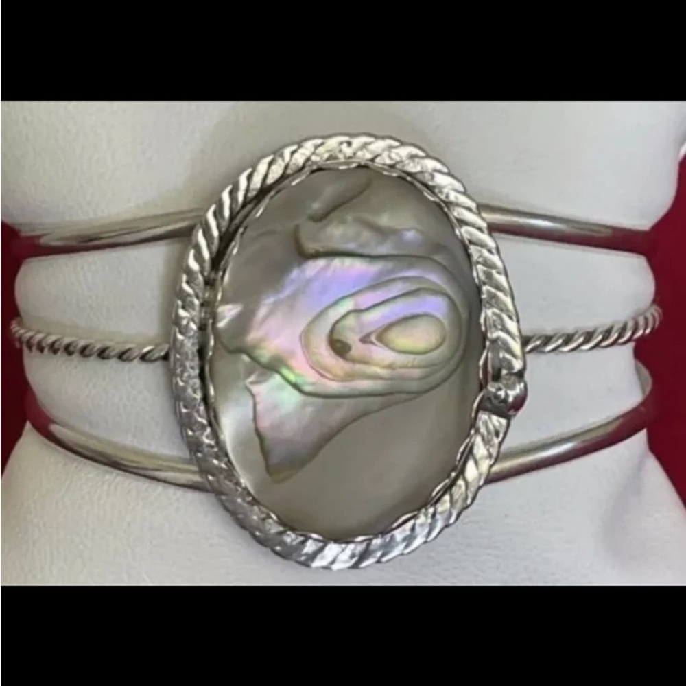 Sterling Silver Abalone Cuff Bracelet SouthWestern Old Pawn Handmade